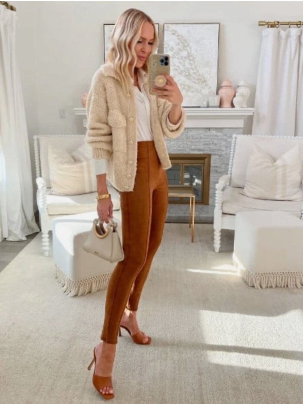 NWT SPANX Faux Suede Leggings Rich Caramel Brown Women's Small Pull On Fall